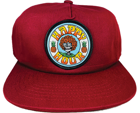 HAPPY HOUR SKULL AND ROSES HAT ADJ-BURGUNDY
