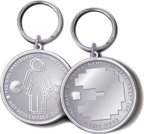 GIRL PAC-MAN GAME TOKEN KEYCHAIN SILVER