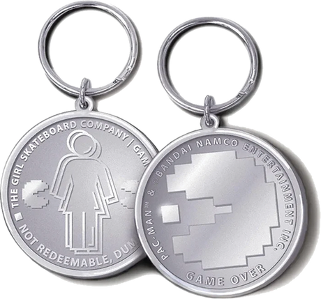 GIRL PAC-MAN GAME TOKEN KEYCHAIN SILVER