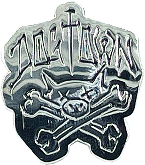 DOGTOWN PIG AND CROSSBONES ENAMEL PIN 1.5" SIL/BLK
