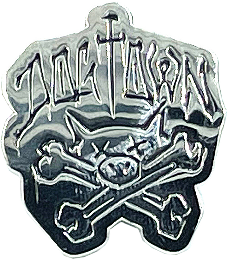 DOGTOWN PIG AND CROSSBONES ENAMEL PIN 1.5" SIL/BLK