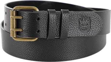 SPITFIRE BIGHEAD LEATHER BELT S/MD 42"BLK/ANTIQUE BRASS