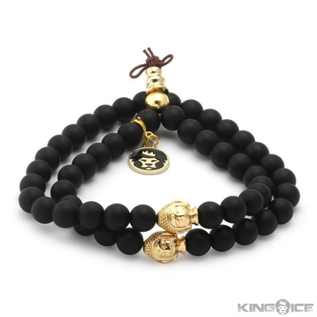 King Ice Double Buddha Wrap Bracelet Black