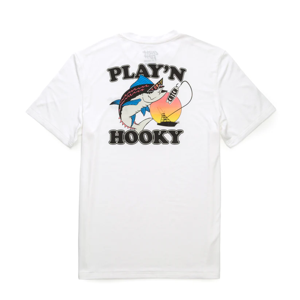 Catch Fish Playn Hooky Tech Tshirt White Black L