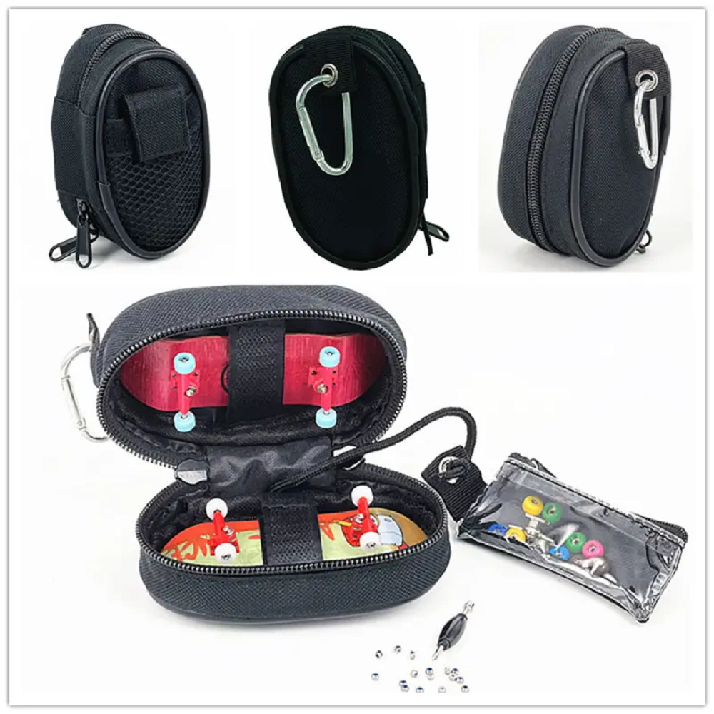 Social Fingerboard Zip Pouch Carabiner Bag Black 4x2.5