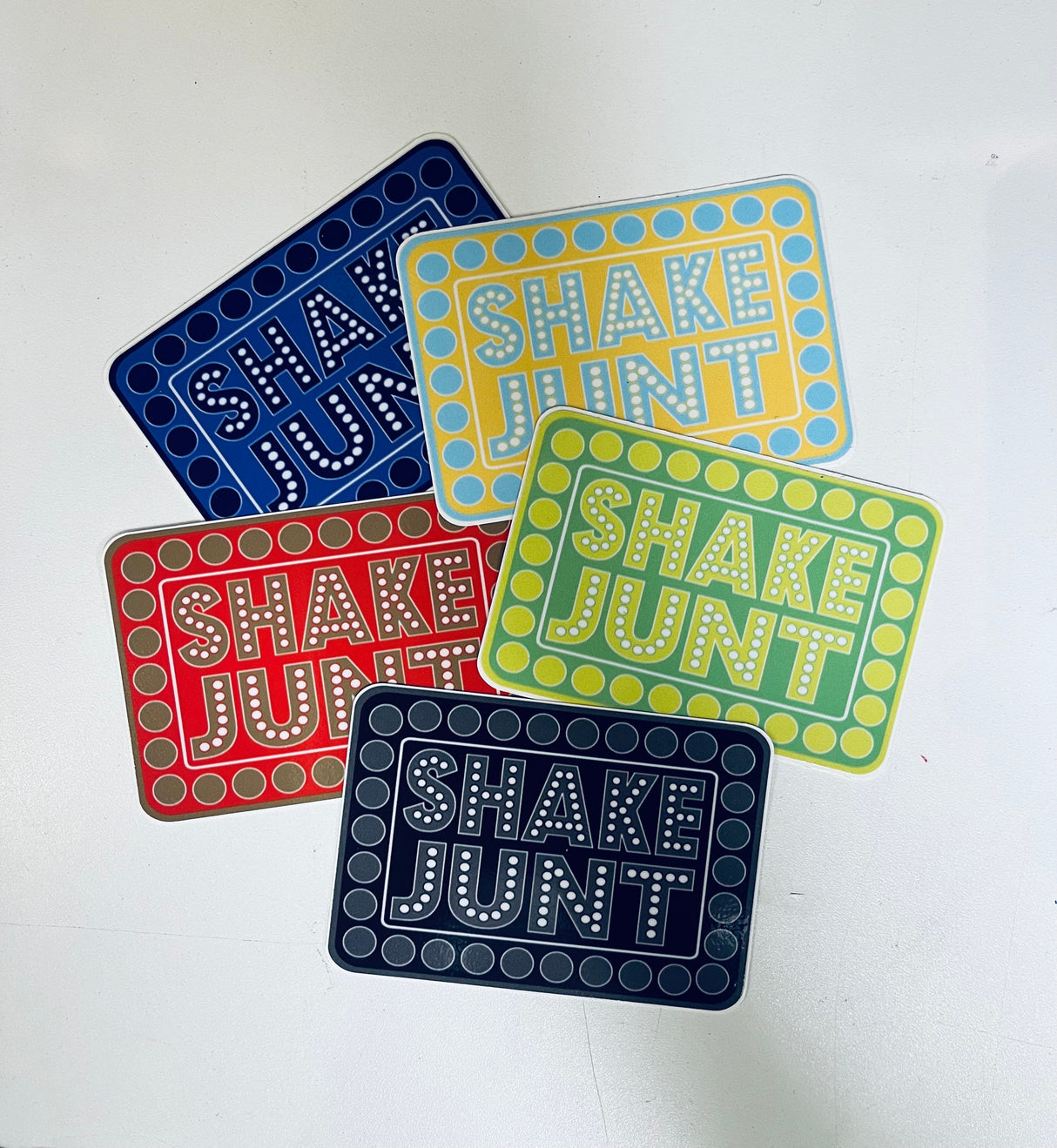 Shake Junt Box Sticker Assorted Colors 3x4 inch (single)