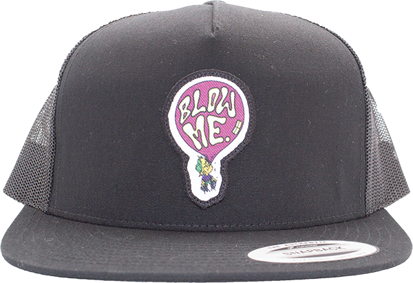 BUBBLE GUM BLOW ME RETRO TRUCKER HAT ADJ BLK GREY