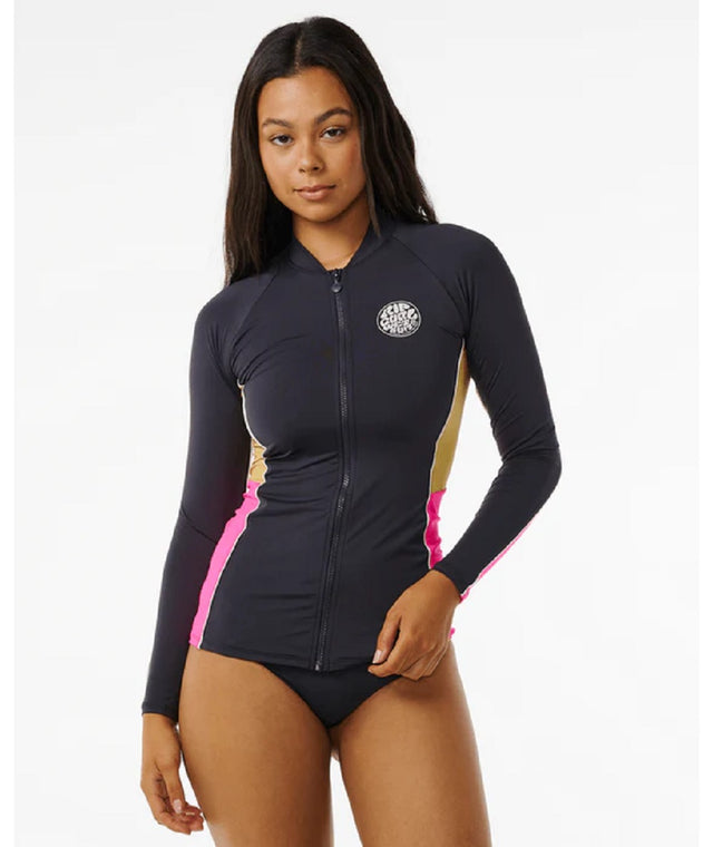 Rip Curl Hibiscus Heat Splice UPF 50 ZipUp Washed Black