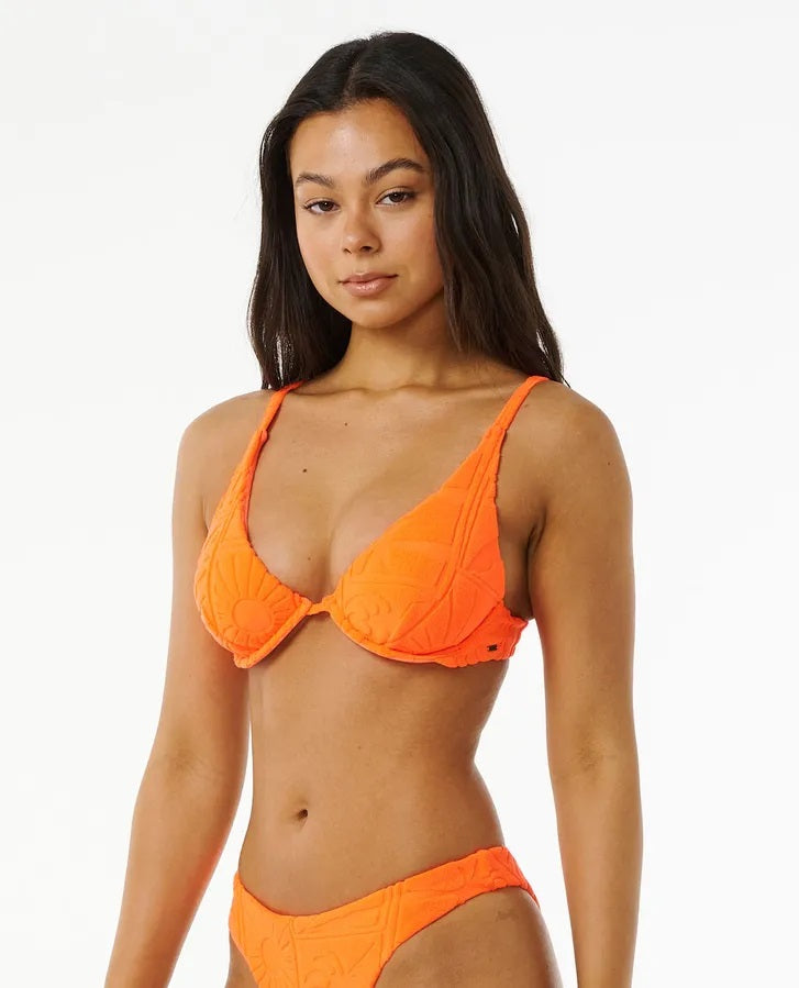 Rip Curl Santorini Terry Balconnette Swim Top Neon Orange S