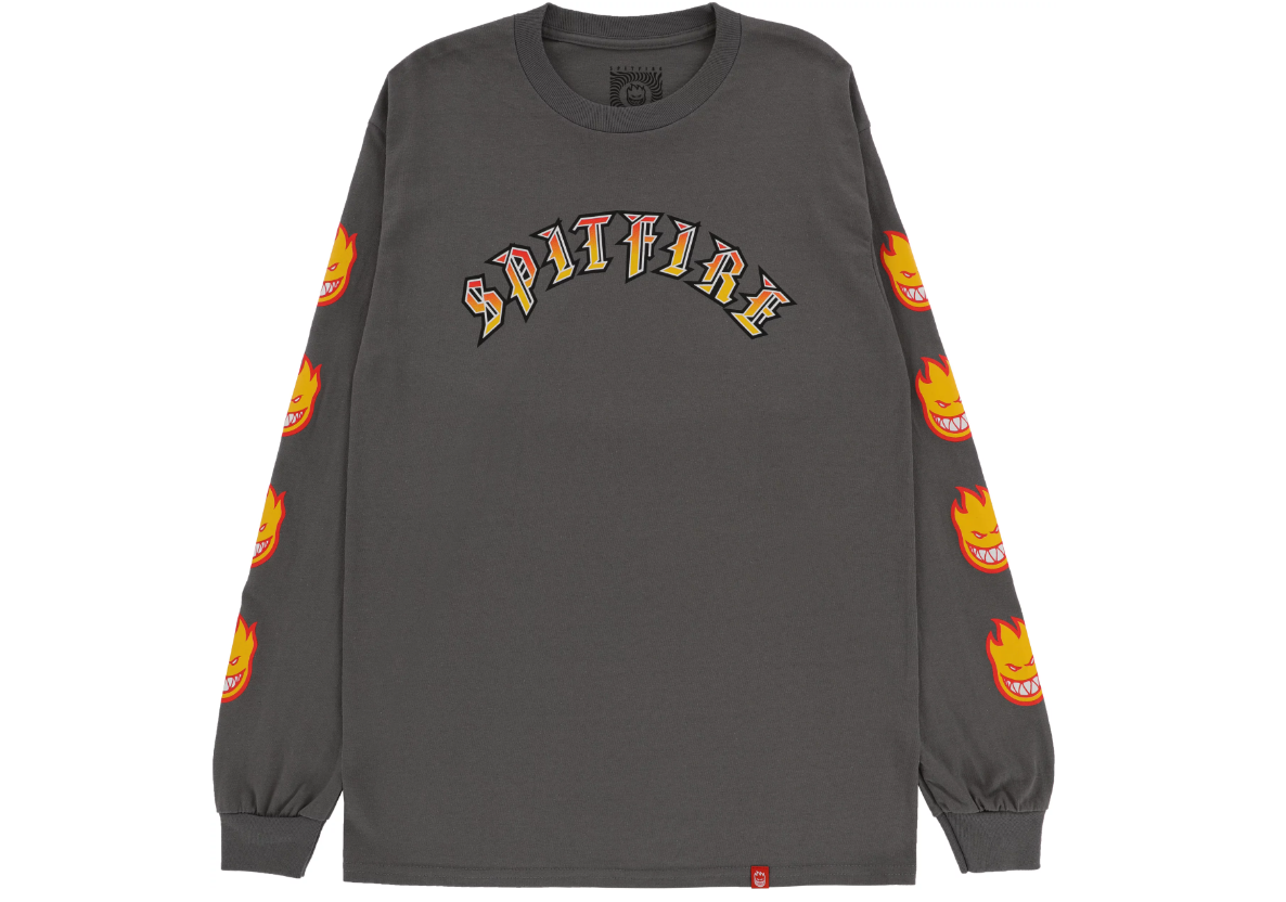 Spitfire Old E Bighead Longsleeve Tshirt Charcoal Gold Red M