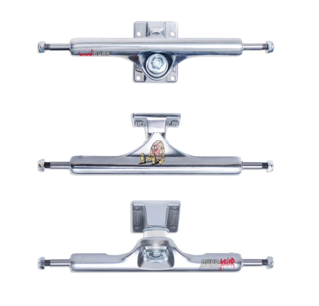 Slappy Curb Killer ST1 Inverted Kingpin Trucks Set Silver Egg Logo 10.0