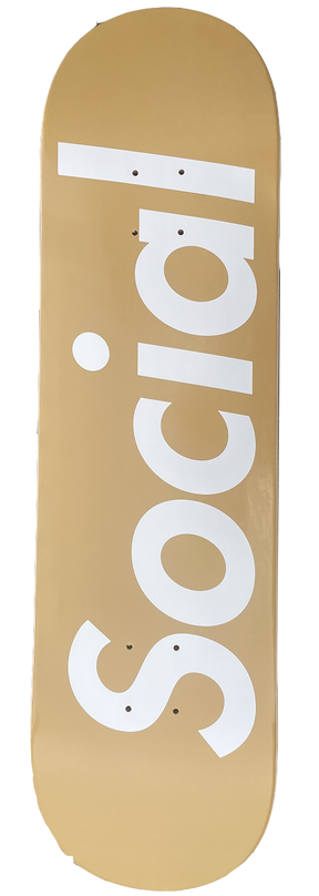 Social Block Logo Skateboard Deck Tan White 8.25