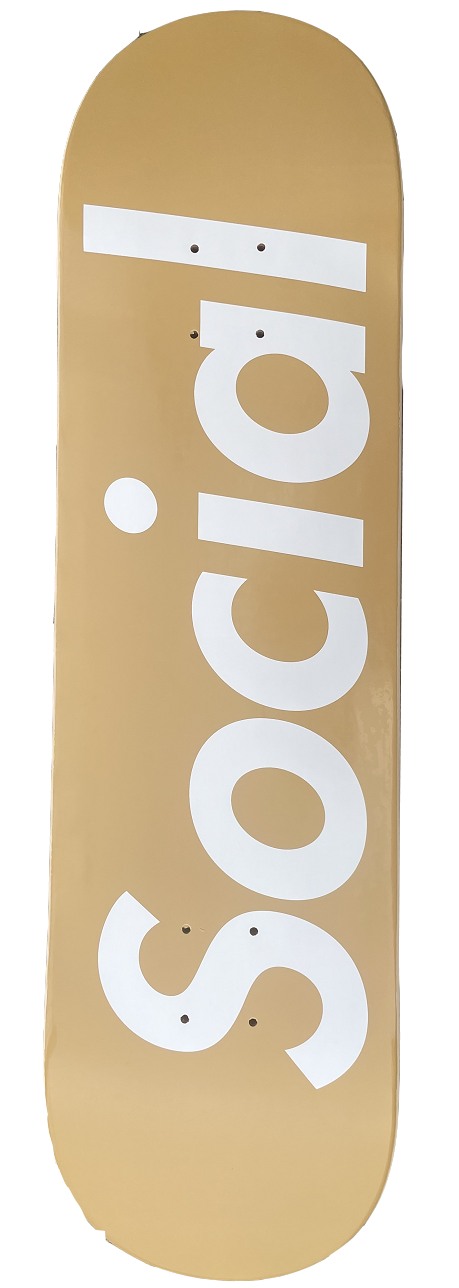 Social Block Logo Skateboard Deck Tan White 8.25